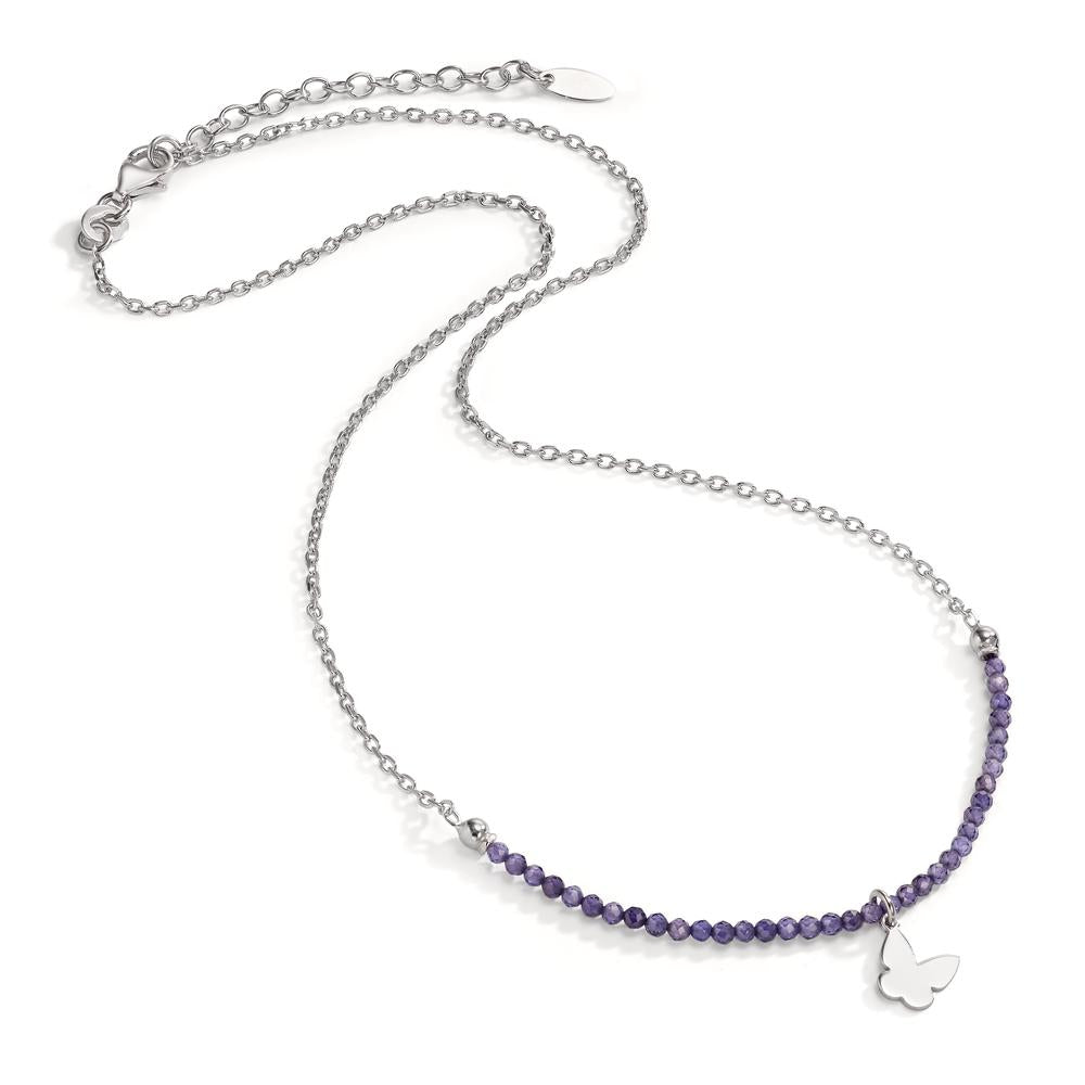 Necklace Silver Crystal Violet Rhodium plated Butterfly 40-44 cm