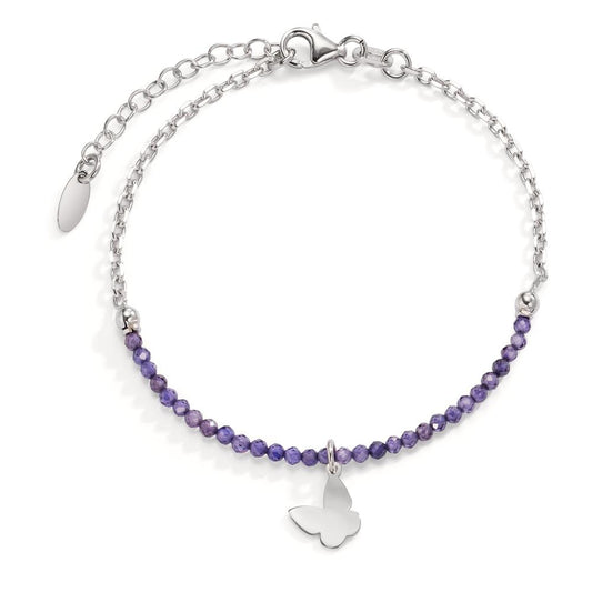 Bracelet Silver Crystal Violet Rhodium plated Butterfly 17-20 cm