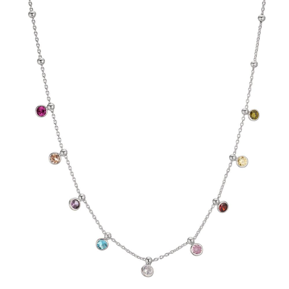 Necklace Silver Zirconia Colorful, 9 Stones Rhodium plated 40-45 cm