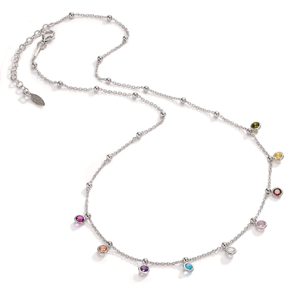 Necklace Silver Zirconia Colorful, 9 Stones Rhodium plated 40-45 cm