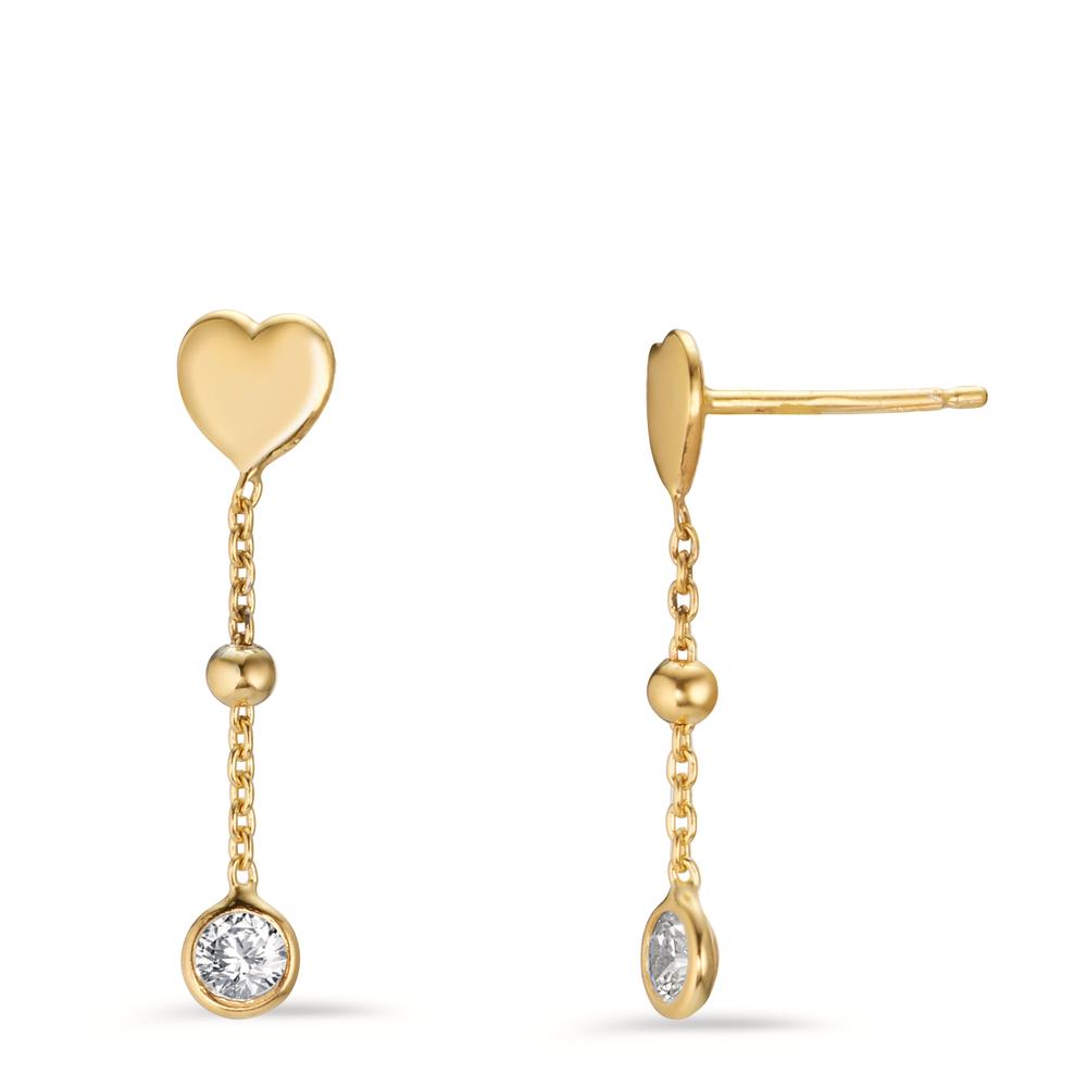 Drop Earrings Silver Zirconia 2 Stones Yellow Gold plated Heart