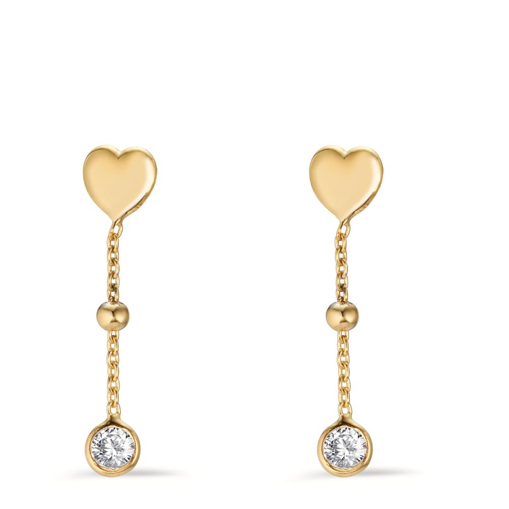 Drop Earrings Silver Zirconia 2 Stones Yellow Gold plated Heart