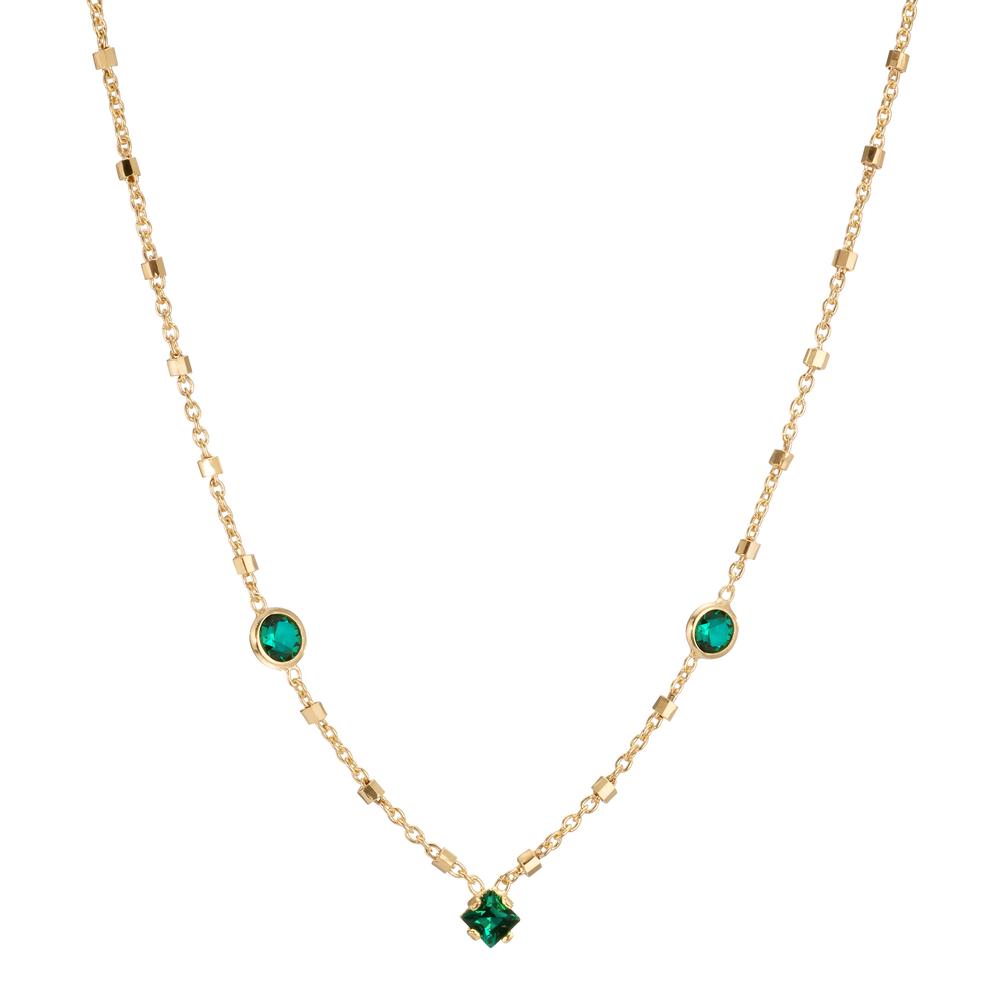 Necklace Silver Zirconia Green, 3 Stones Yellow Gold plated 40-45 cm