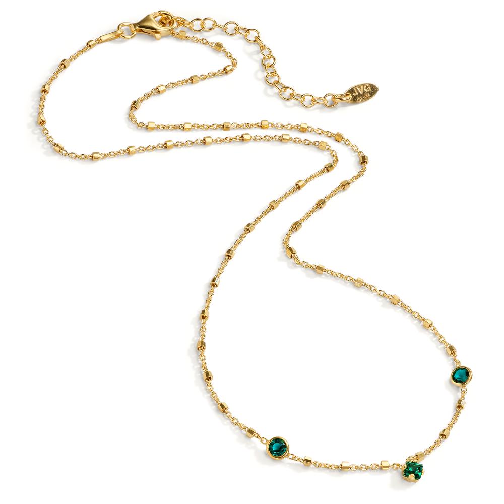 Necklace Silver Zirconia Green, 3 Stones Yellow Gold plated 40-45 cm