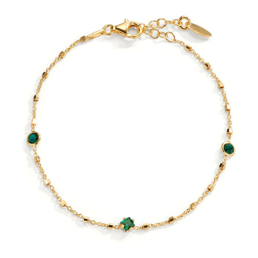 Bracelet Silver Zirconia Green, 3 Stones Yellow Gold plated 17.5-19.5 cm