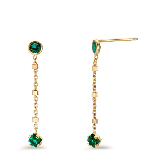 Drop Earrings Silver Zirconia Green, 4 Stones Yellow Gold plated