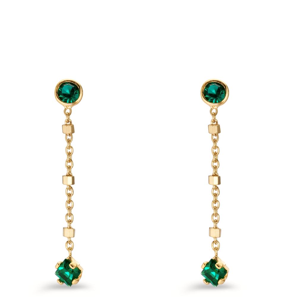 Drop Earrings Silver Zirconia Green, 4 Stones Yellow Gold plated