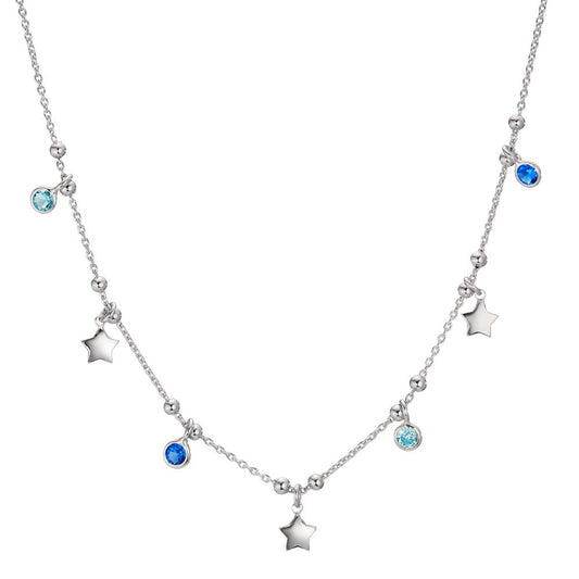 Necklace Silver Zirconia Blue, 4 Stones Rhodium plated Star 40-45 cm