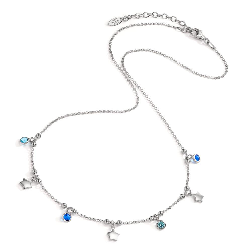 Necklace Silver Zirconia Blue, 4 Stones Rhodium plated Star 40-45 cm