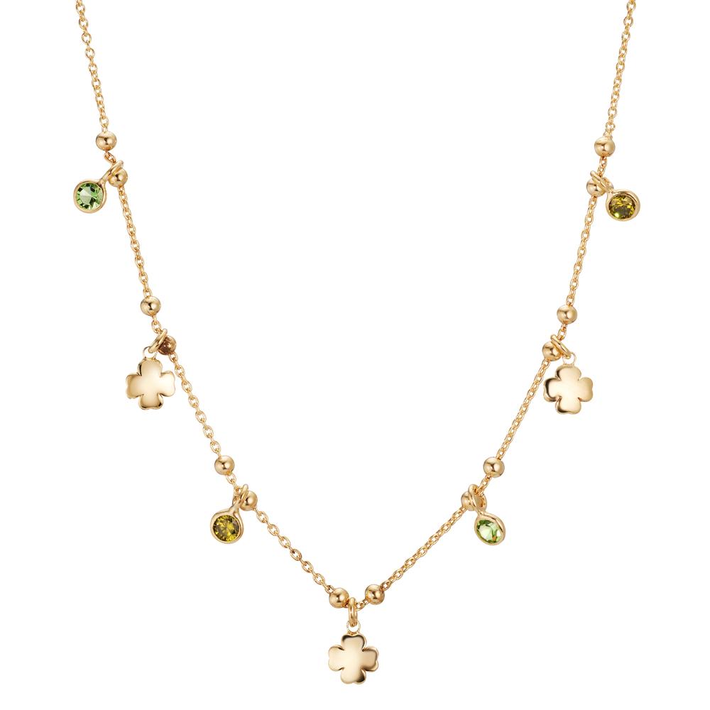 Necklace Silver Zirconia Green, 4 Stones Yellow Gold plated Cloverleaf 40-45 cm