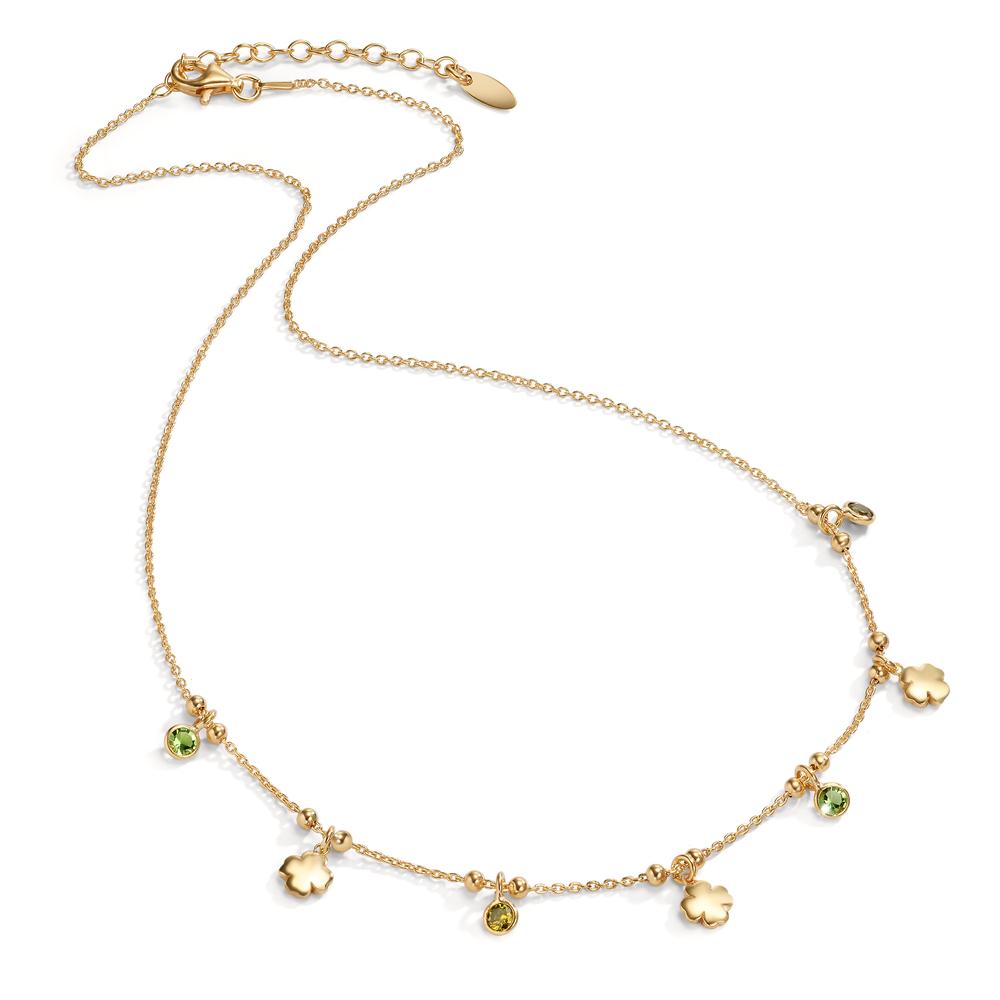 Necklace Silver Zirconia Green, 4 Stones Yellow Gold plated Cloverleaf 40-45 cm