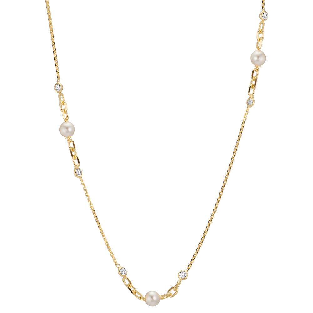 Necklace Silver Zirconia 6 Stones Yellow Gold plated Shining pearls 40-45 cm