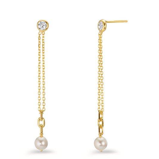 Drop Earrings Silver Zirconia 2 Stones Yellow Gold plated Shining pearls