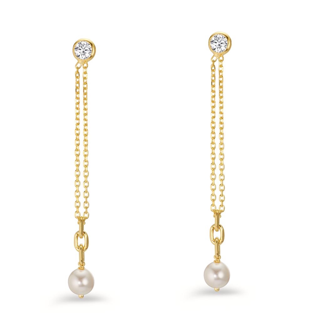 Drop Earrings Silver Zirconia 2 Stones Yellow Gold plated Shining pearls