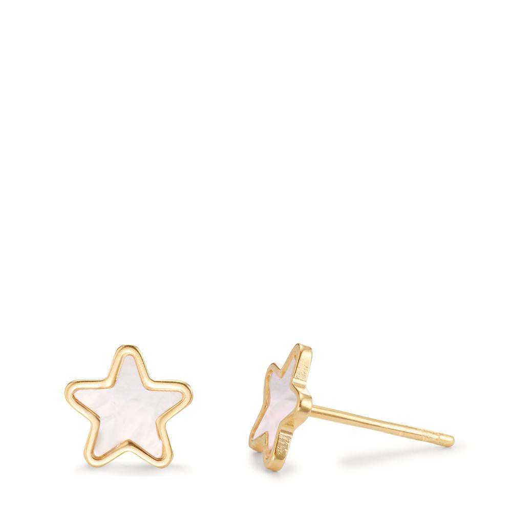 Stud earrings Silver Yellow Gold plated Mother of pearl Star Ø8 mm