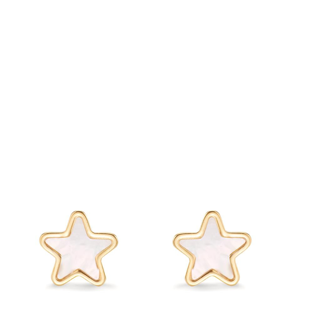 Stud earrings Silver Yellow Gold plated Mother of pearl Star Ø8 mm