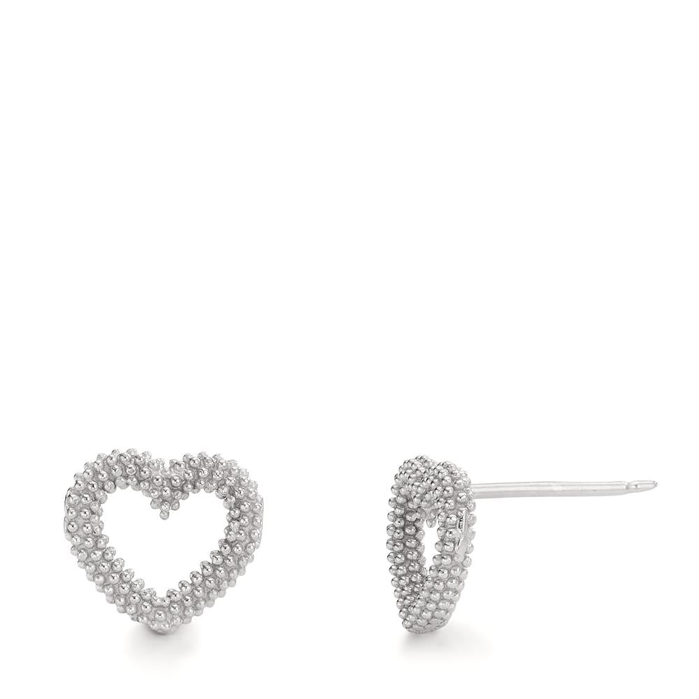 Stud earrings Silver Rhodium plated Heart Ø9.5 mm