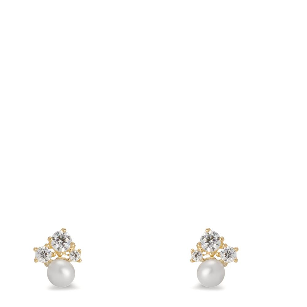 Stud earrings 9k Yellow Gold Zirconia 6 Stones Freshwater pearl