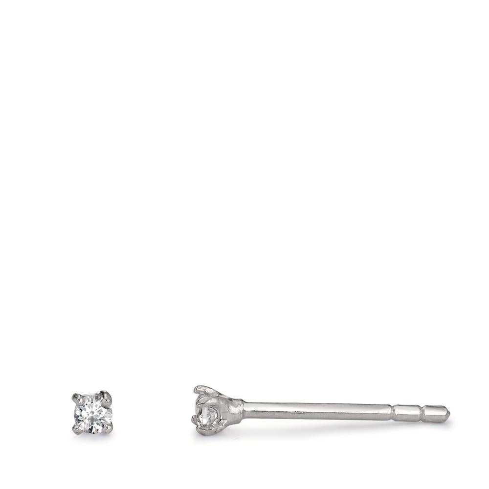 Stud earrings Silver Zirconia 2 Stones Rhodium plated Ø2 mm