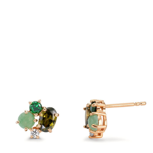 Stud earrings Bronze Zirconia 8 Stones gold plated 3 microns Ø9 mm