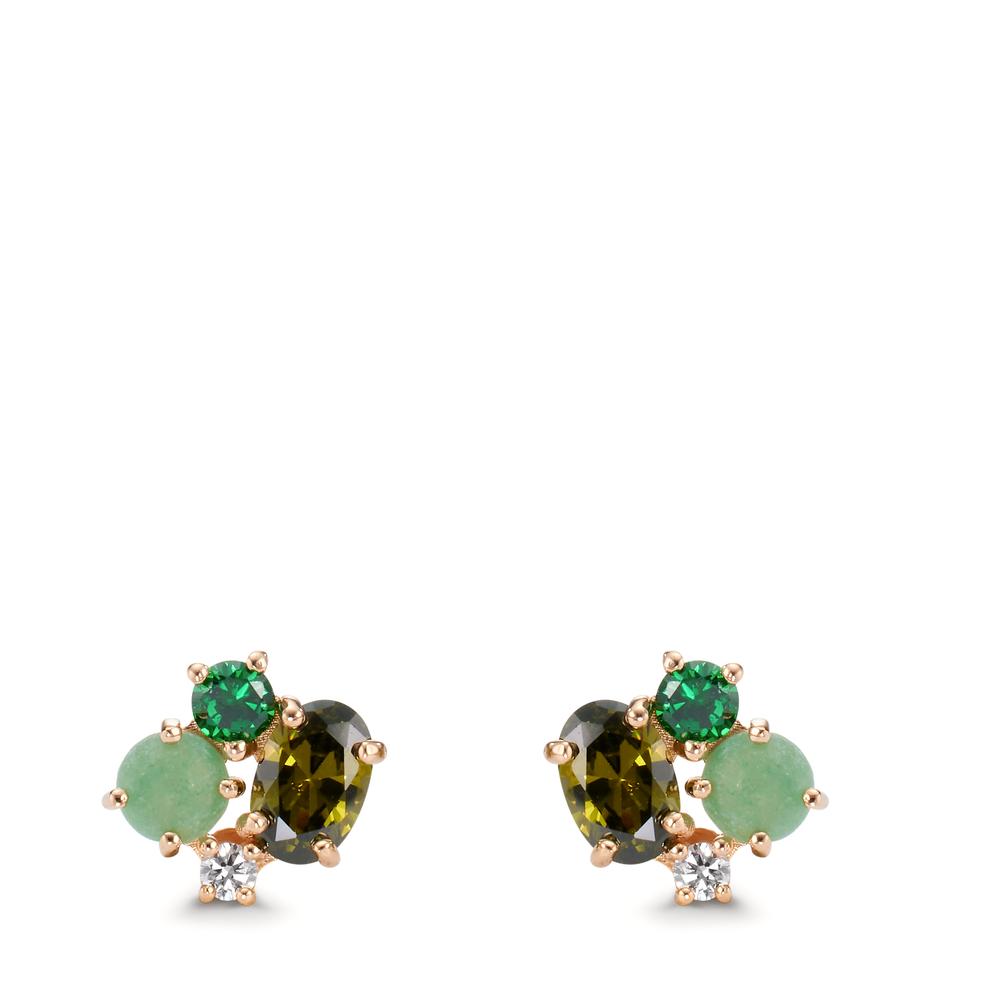 Stud earrings Bronze Zirconia 8 Stones gold plated 3 microns Ø9 mm