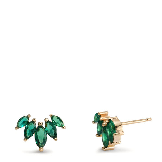 Stud earrings Bronze Zirconia Green, 10 Stones Gold plated