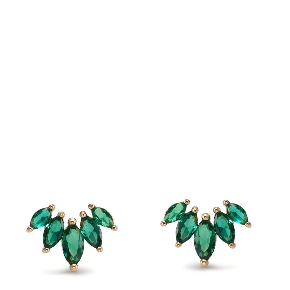 Stud earrings Bronze Zirconia Green, 10 Stones Gold plated