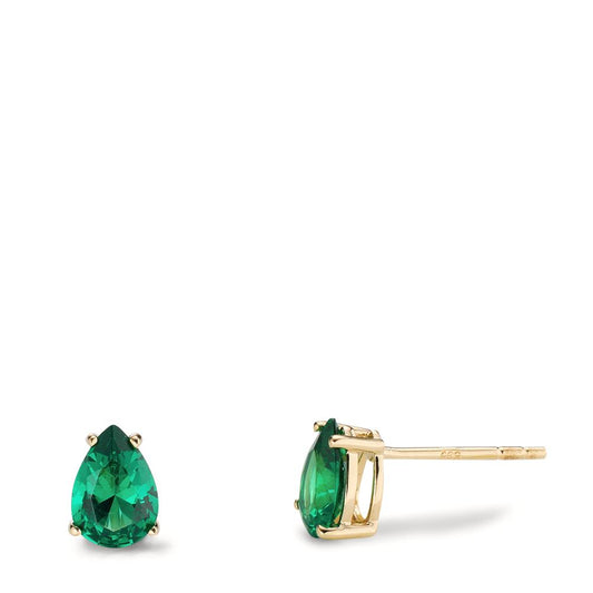 Stud earrings 14k Yellow Gold Zirconia Green, 2 Stones