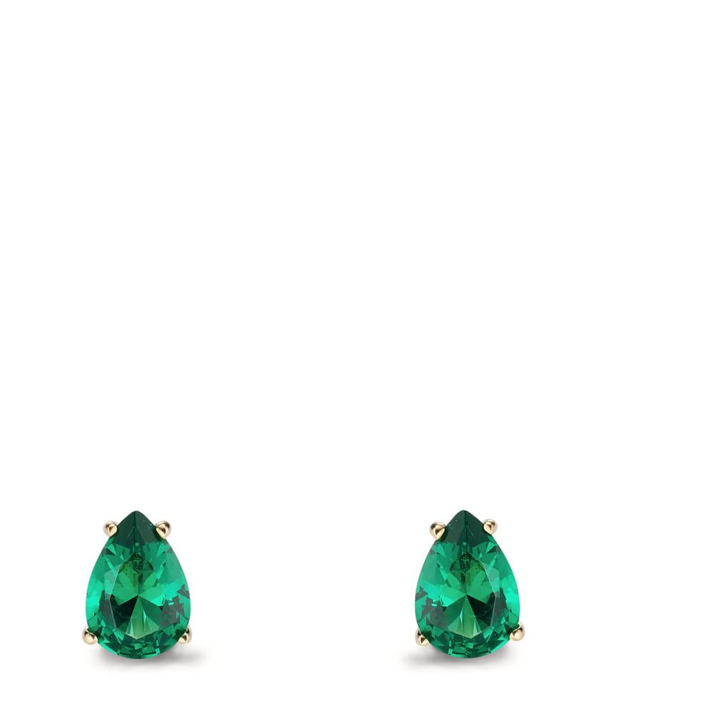 Stud earrings 14k Yellow Gold Zirconia Green, 2 Stones