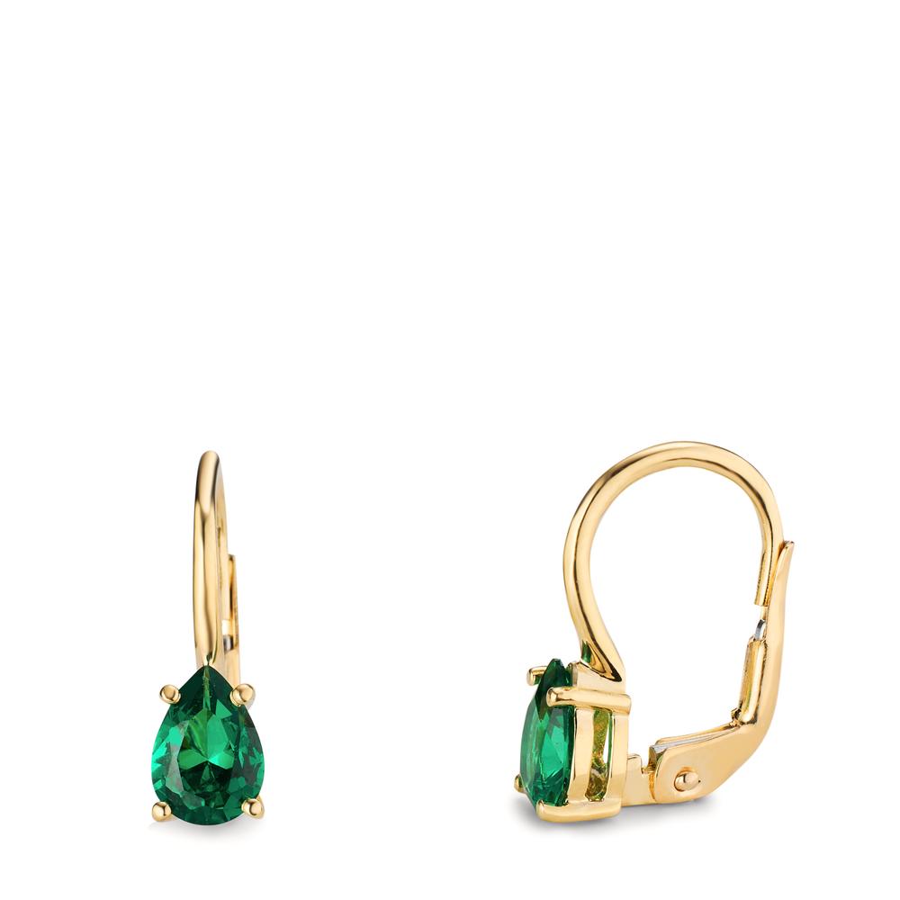 Drop Earrings 14k Yellow Gold Zirconia Green, 2 Stones