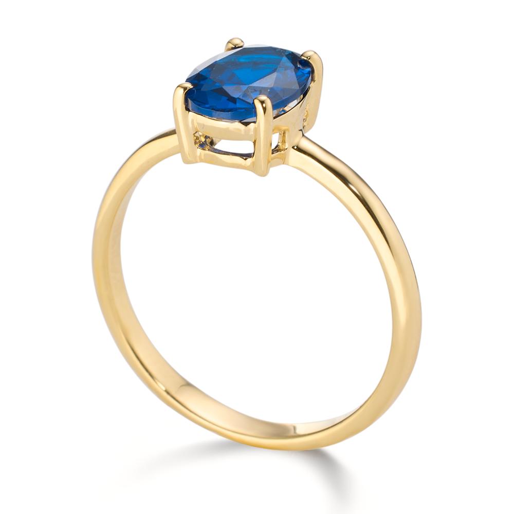 Ring 14k Yellow Gold Zirconia Blue