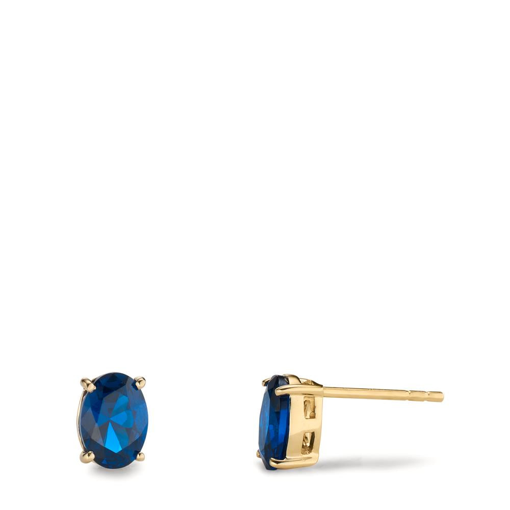 Stud earrings 14k Yellow Gold Zirconia Blue, 2 Stones