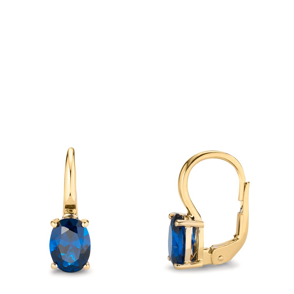 Drop Earrings 14k Yellow Gold Zirconia Blue, 2 Stones