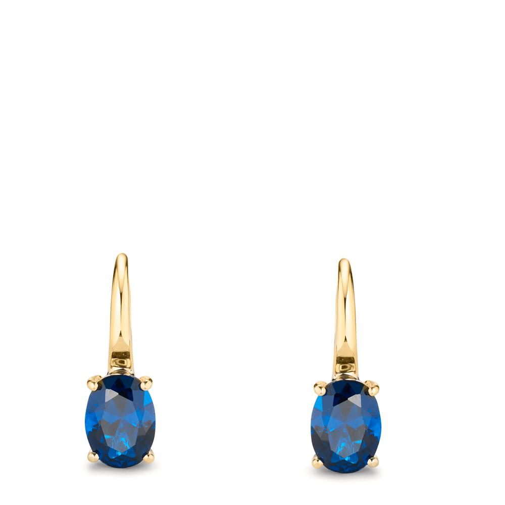 Drop Earrings 14k Yellow Gold Zirconia Blue, 2 Stones