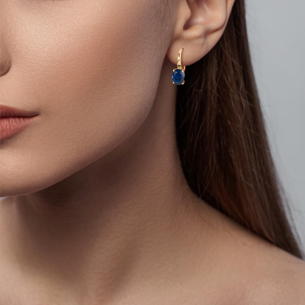 Drop Earrings 14k Yellow Gold Zirconia Blue, 2 Stones