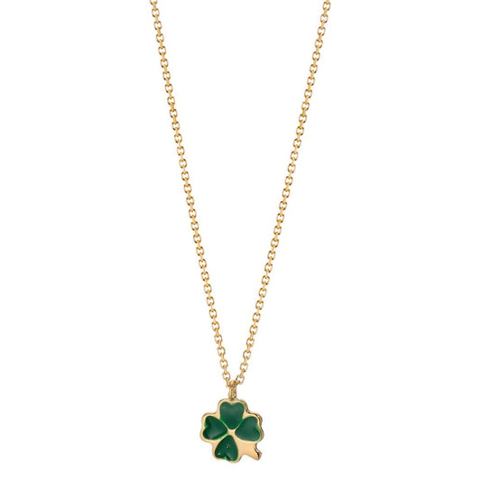 Necklace 14k Yellow Gold Lacquered Cloverleaf 39-42 cm