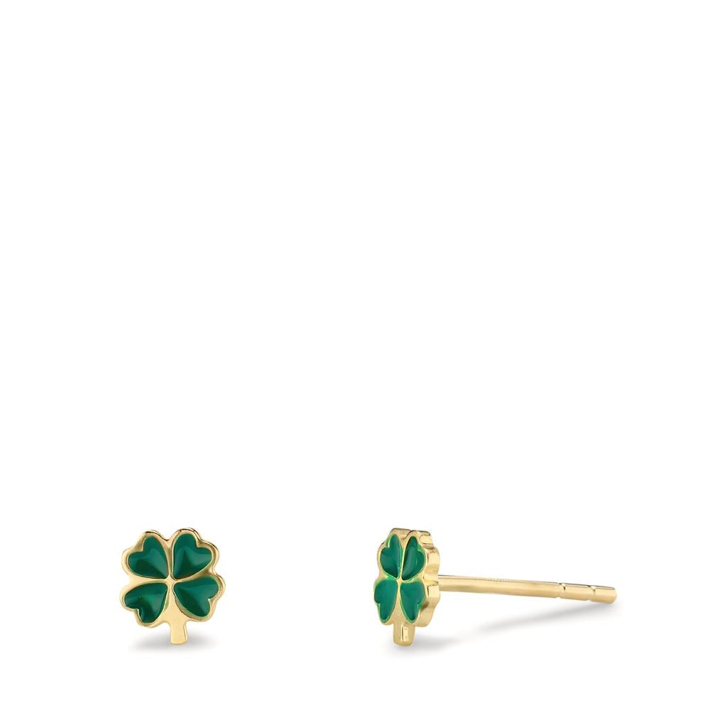 Stud earrings 14k Yellow Gold Lacquered Cloverleaf Ø5 mm