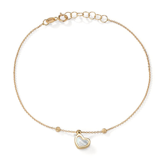 Bracelet 14k Yellow Gold Mother of pearl Heart 17-19 cm