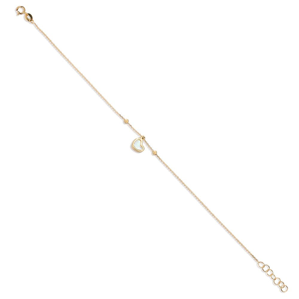 Bracelet 14k Yellow Gold Mother of pearl Heart 17-19 cm