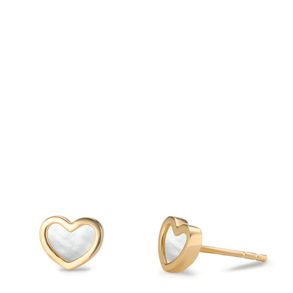 Stud earrings 14k Yellow Gold Mother of pearl Heart Ø6.5 mm