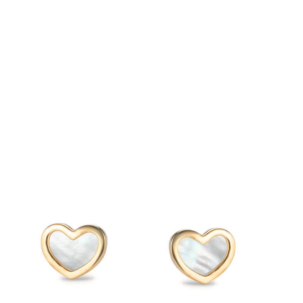 Stud earrings 14k Yellow Gold Mother of pearl Heart Ø6.5 mm