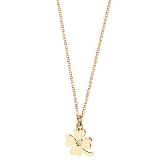 Necklace 14k Yellow Gold Zirconia Cloverleaf 39-42 cm