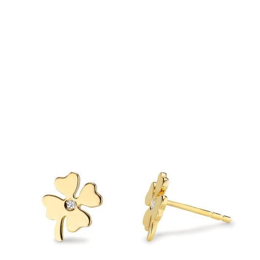 Stud earrings 14k Yellow Gold Zirconia 2 Stones Cloverleaf Ø7 mm