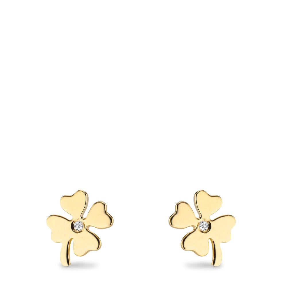 Stud earrings 14k Yellow Gold Zirconia 2 Stones Cloverleaf Ø7 mm