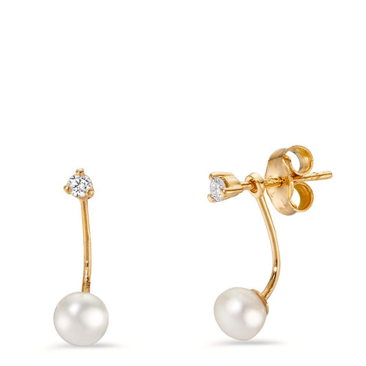 Drop Earrings 18k Yellow Gold Diamond 0.06 ct, 2 Stones, w-si Freshwater pearl