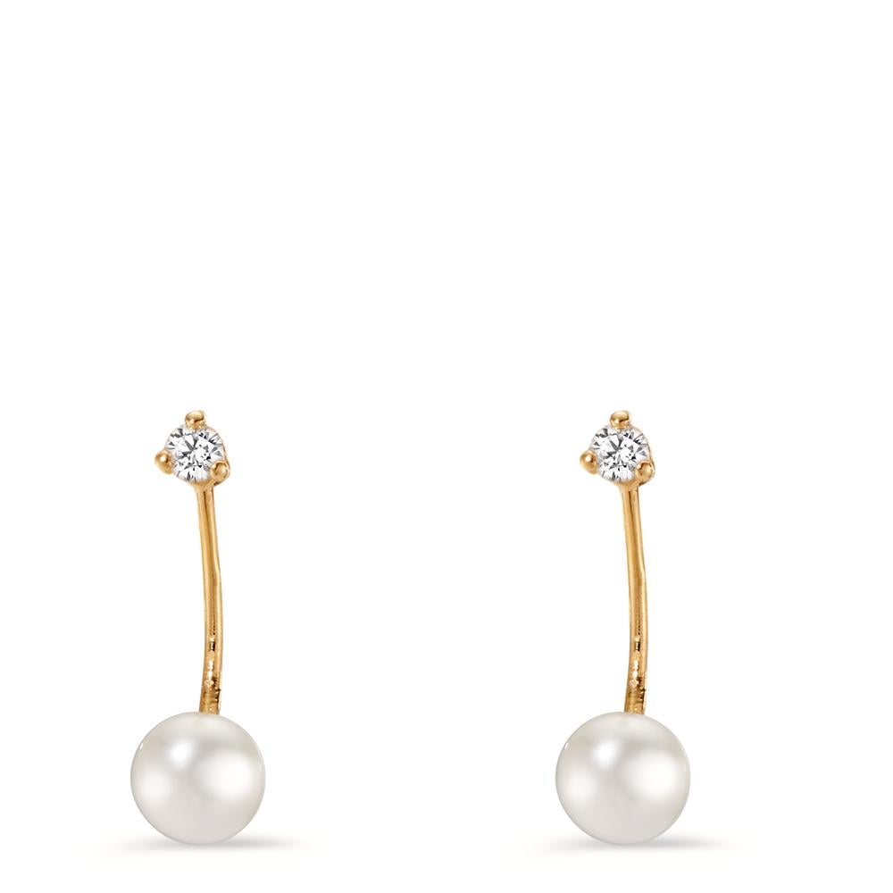 Drop Earrings 18k Yellow Gold Diamond 0.06 ct, 2 Stones, w-si Freshwater pearl