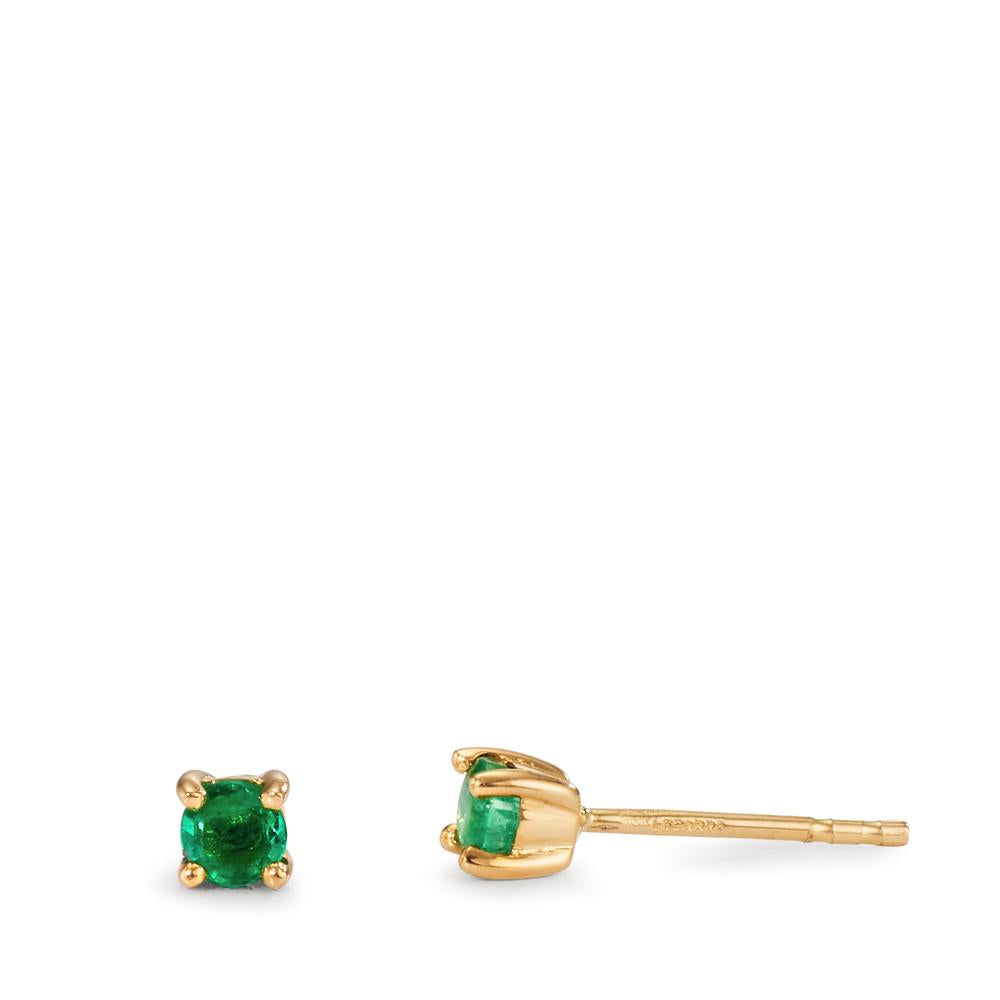 Stud earrings 18k Yellow Gold Emerald 2 Stones Ø3 mm