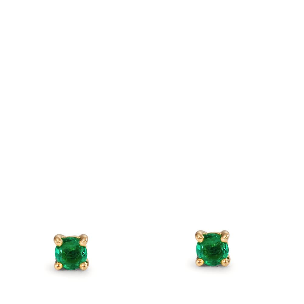 Stud earrings 18k Yellow Gold Emerald 2 Stones Ø3 mm