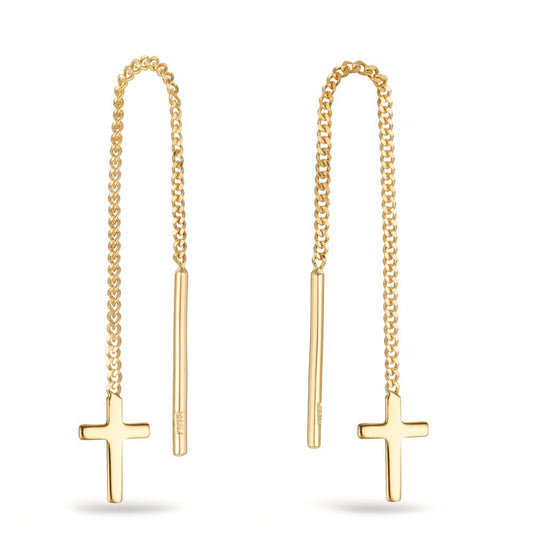 Threader Earrings 9k Yellow Gold Cross