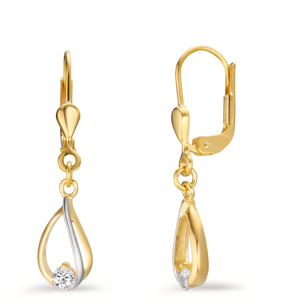 Drop Earrings 9k Yellow Gold Zirconia 2 Stones Bicolor